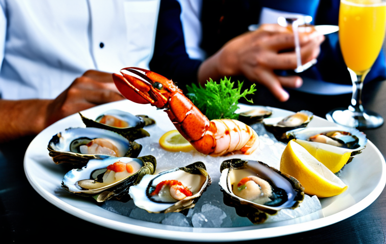 Seafood Platter**
"A beautifully arranged seafood platter featuring fresh oysters, shrimp, scallops, and lobster, displayed on ice with lemon wedges and dipping sauces, fully clothed people enjoying the meal in the background, upscale restaurant setting, appropriate content, safe for work, professional photography, perfect anatomy, correct proportions, natural pose, well-formed hands, proper finger count, natural body proportions, modest attire."
**